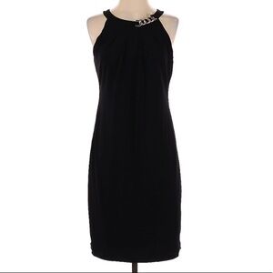 Carmen Marc valvo gold chain sleeveless black knee length dress small